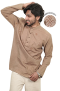 Men’s Earthy Brown Embroidered Linen Short Kurta Shirt