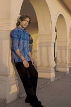 Men’s Blue & White Striped Short Kurta Shirt