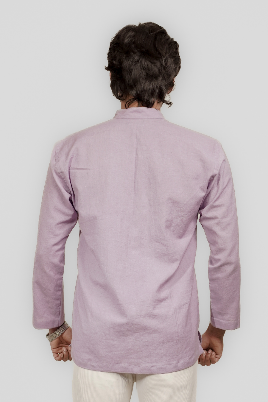 Men’s Lavender Paisley Embroidered Linen Short Kurta Shirt