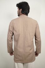 Men’s Earthy Brown Embroidered Linen Short Kurta Shirt