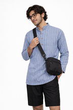 Men’s Blue & White Striped Short Kurta Shirt