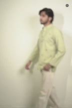 Men’s Green Charm Embroidered Linen Short Kurta Shirt