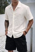 Men White Linen Summer Resort Shirt