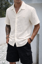 Men White Linen Summer Resort Shirt