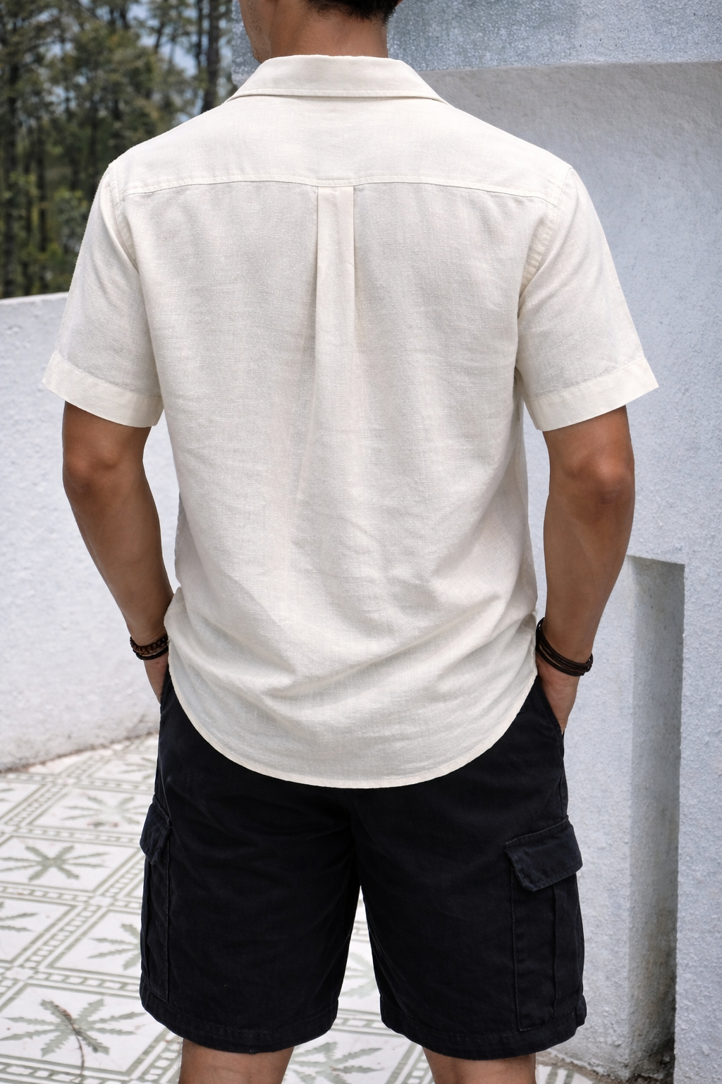 Men White Linen Summer Resort Shirt