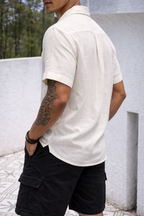Men White Linen Summer Resort Shirt