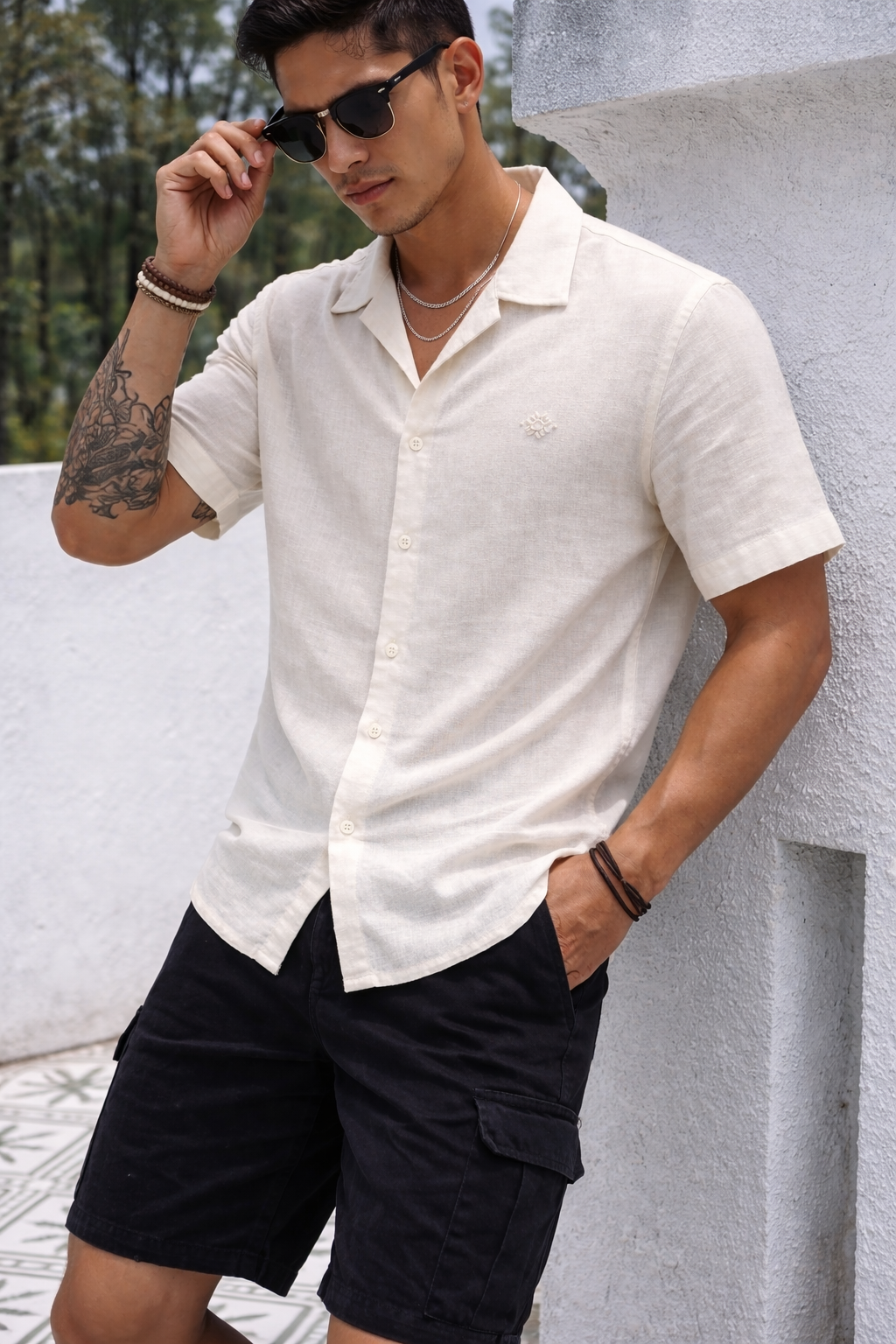 Men White Linen Summer Resort Shirt
